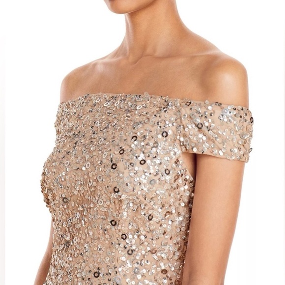 Adrianna Papell Sequin Off The Shoulder Gown - Picture 11 of 12
